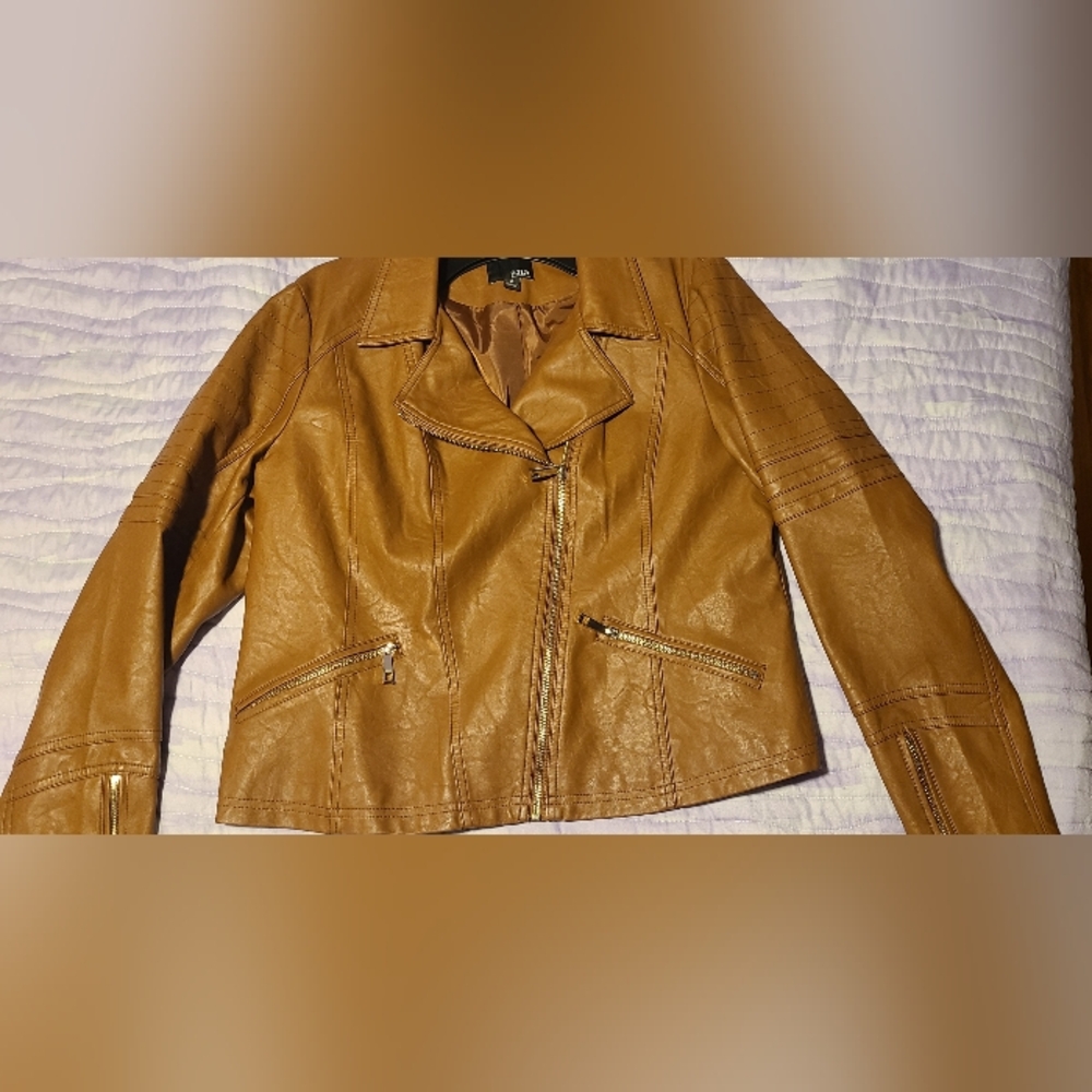 ANA Women's Med. Brown Faux Leather Motorcycle Jacket Size XL